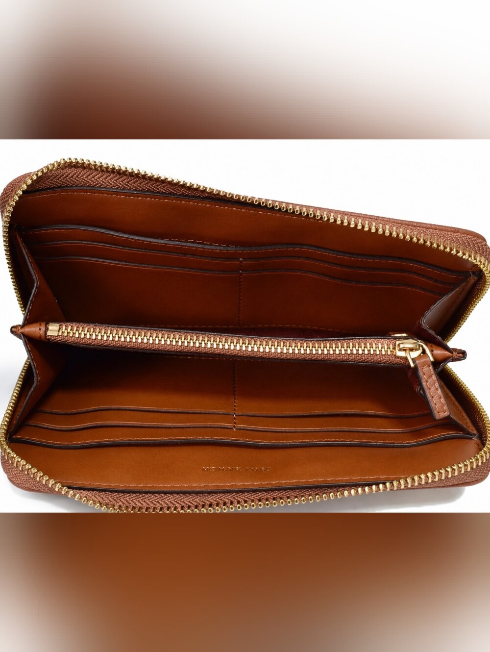 Tory Burch Woven Plaid Zip Around Wallet & Card Case Brown Multi Leather Gold To - Picture 6 of 6